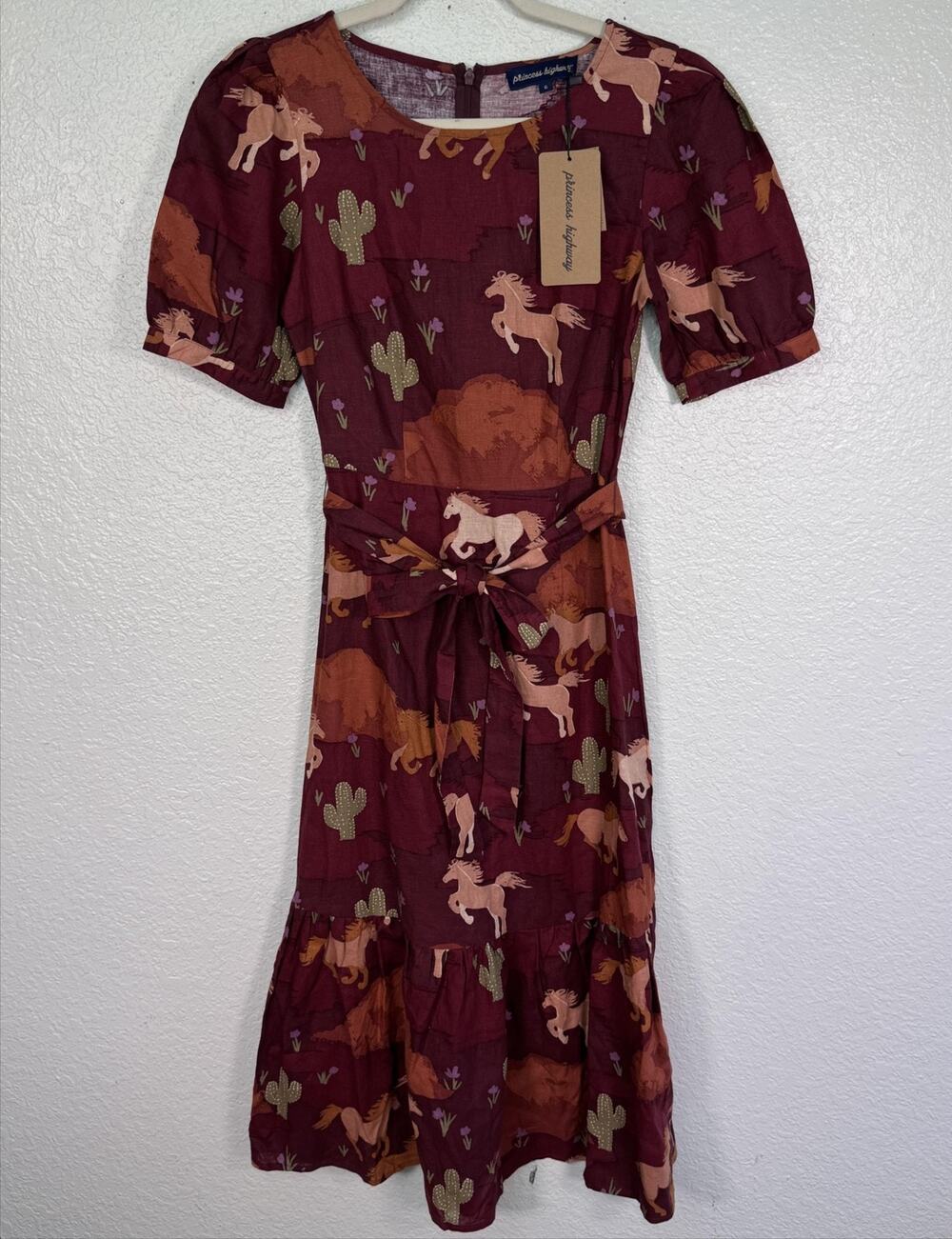 Princess Highway Dress Womens 6 Horse Cactus Western Linen Equestrian Boho NEW